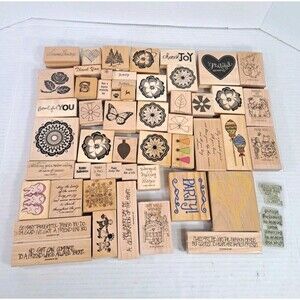 Huge Lot 52 Wooden Rubber Stamps Stampin’ Up Floral Holiday Animals Vintage Mix